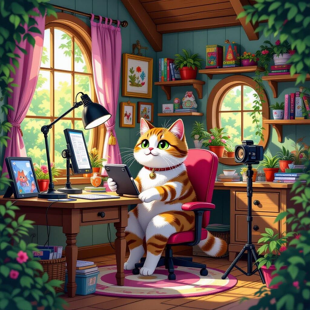 Gen Z Cat Vlogging in Enchanted Forest Cottage