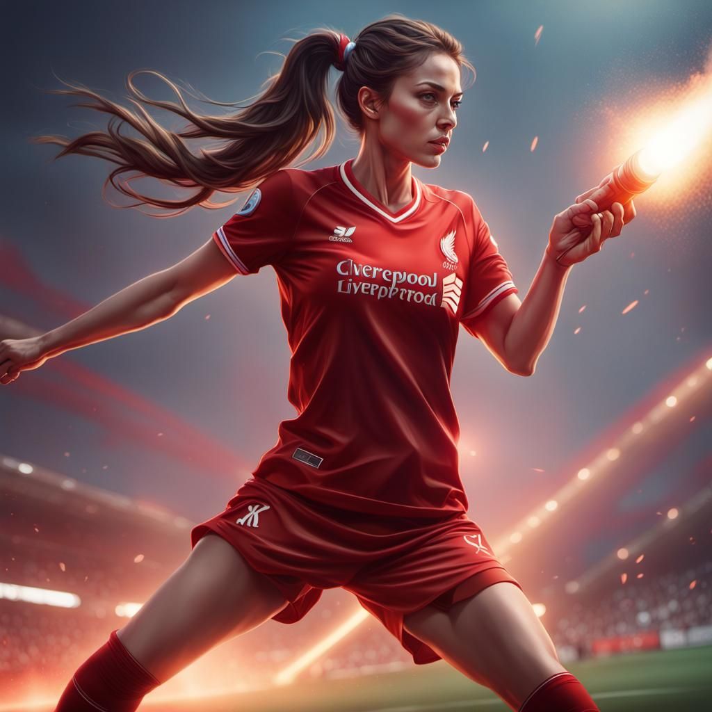 Woman Scores Goal in Dramatic Digital Art