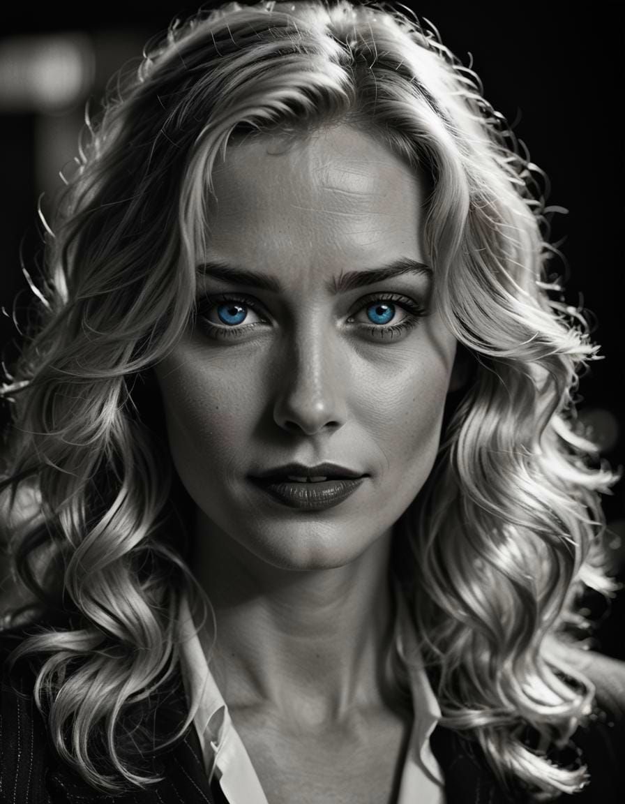Blonde Woman with Blue Eyes in Selective Color