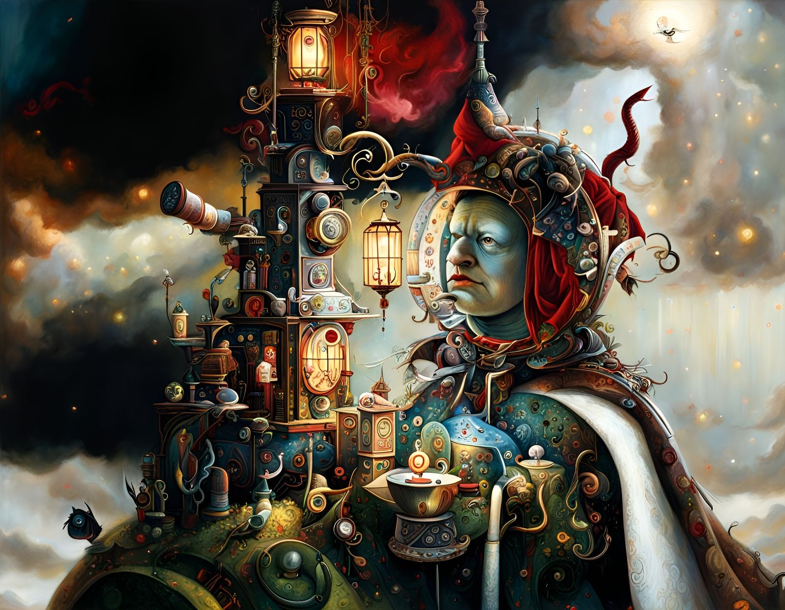 Intricate Maximalist Composition with Dynamic Lighting