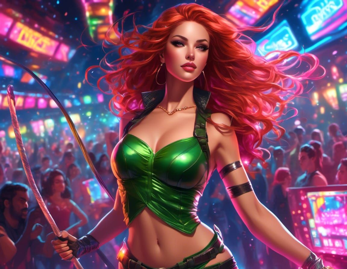 Auburn-Haired Dancer in Crowded Nightclub, Hyperdetailed Art