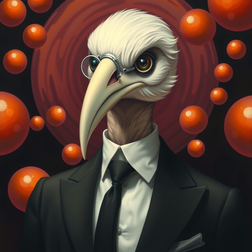 Elegant Bird-like Figure in Surreal Setting