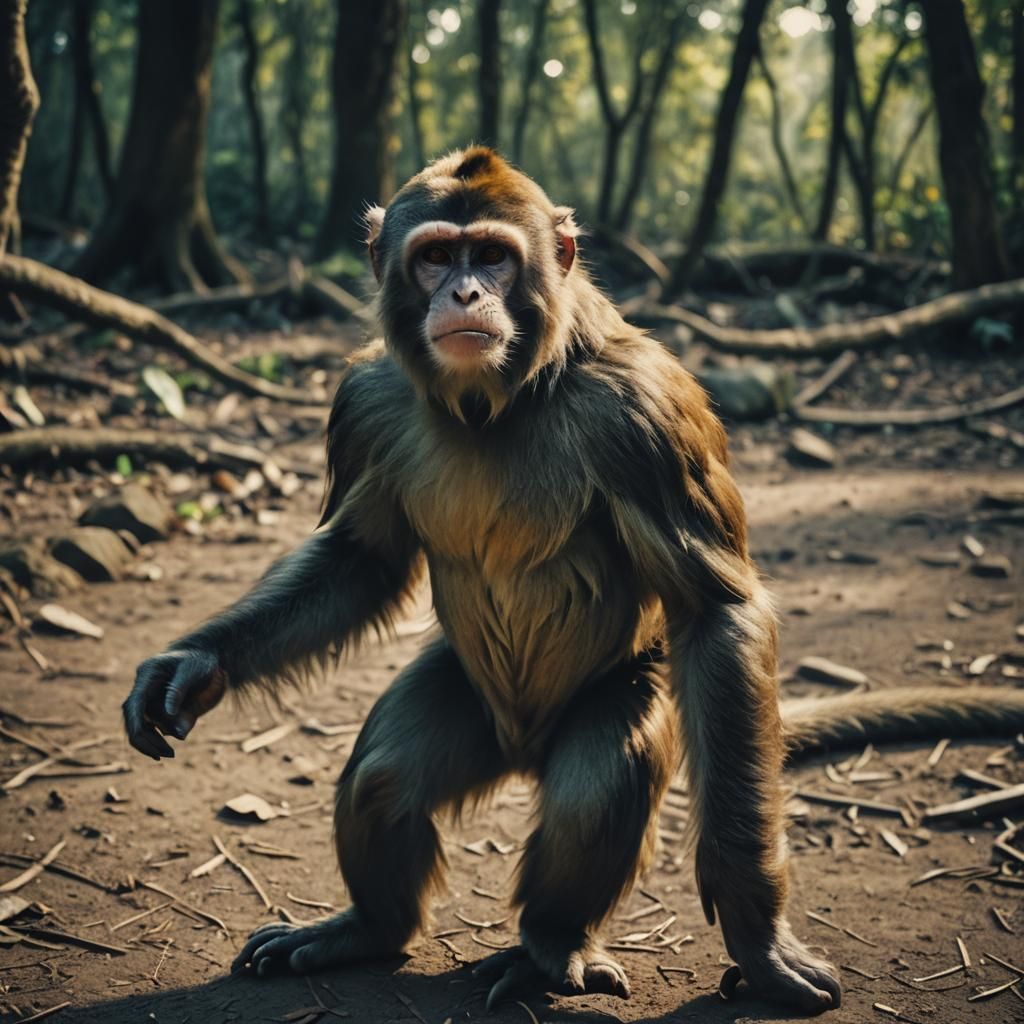 Cinematic Monkey Portrait with Film Grain