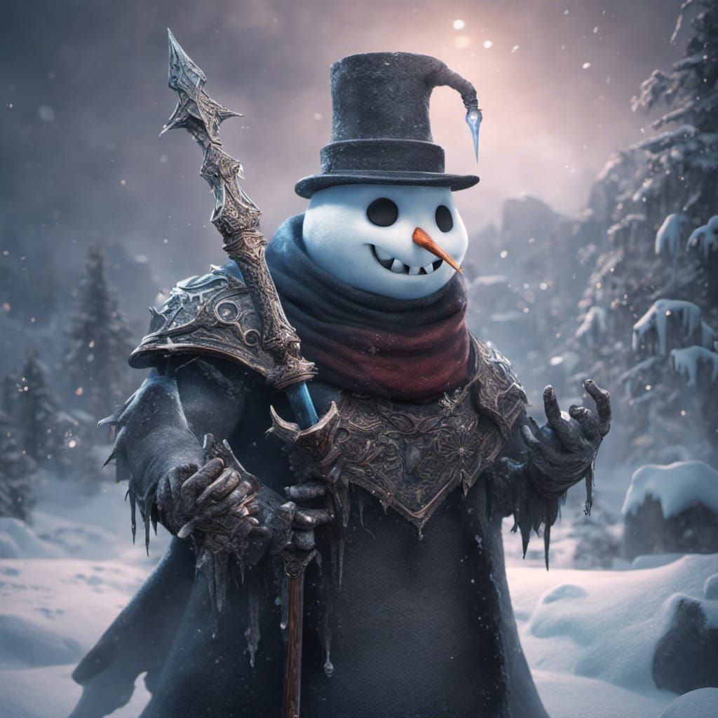 Sinister Snowman with Icicle Sword - Fantasy Art