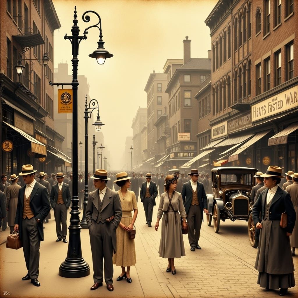1910s America Street Scene in Sepia Tones