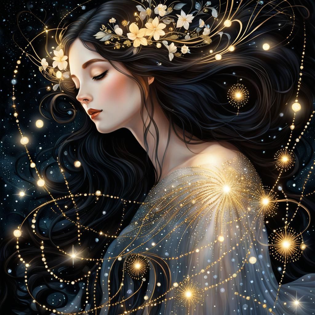 Ethereal Woman Surrounded by Spirits, Digital Art