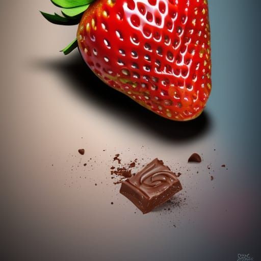 Hyperrealistic Strawberry Dipped in Chocolate Splash Art