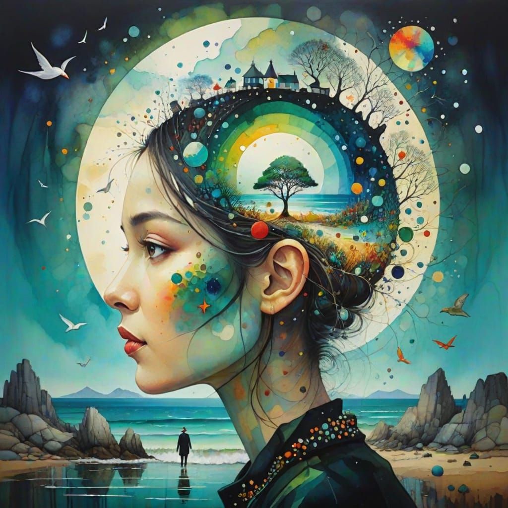 Whimsical Seashore Scene in Vibrant Colors