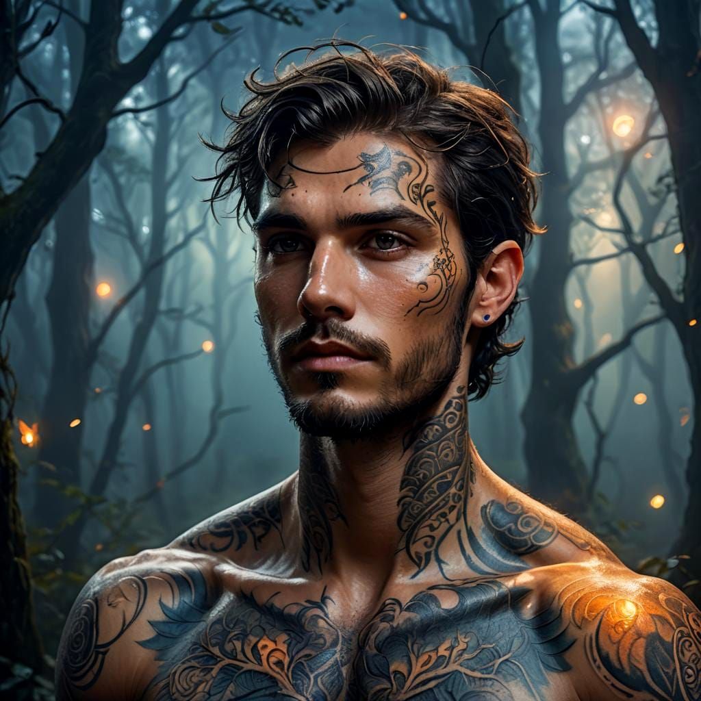 Ethereal Man Portrait in a Fantasy Forest