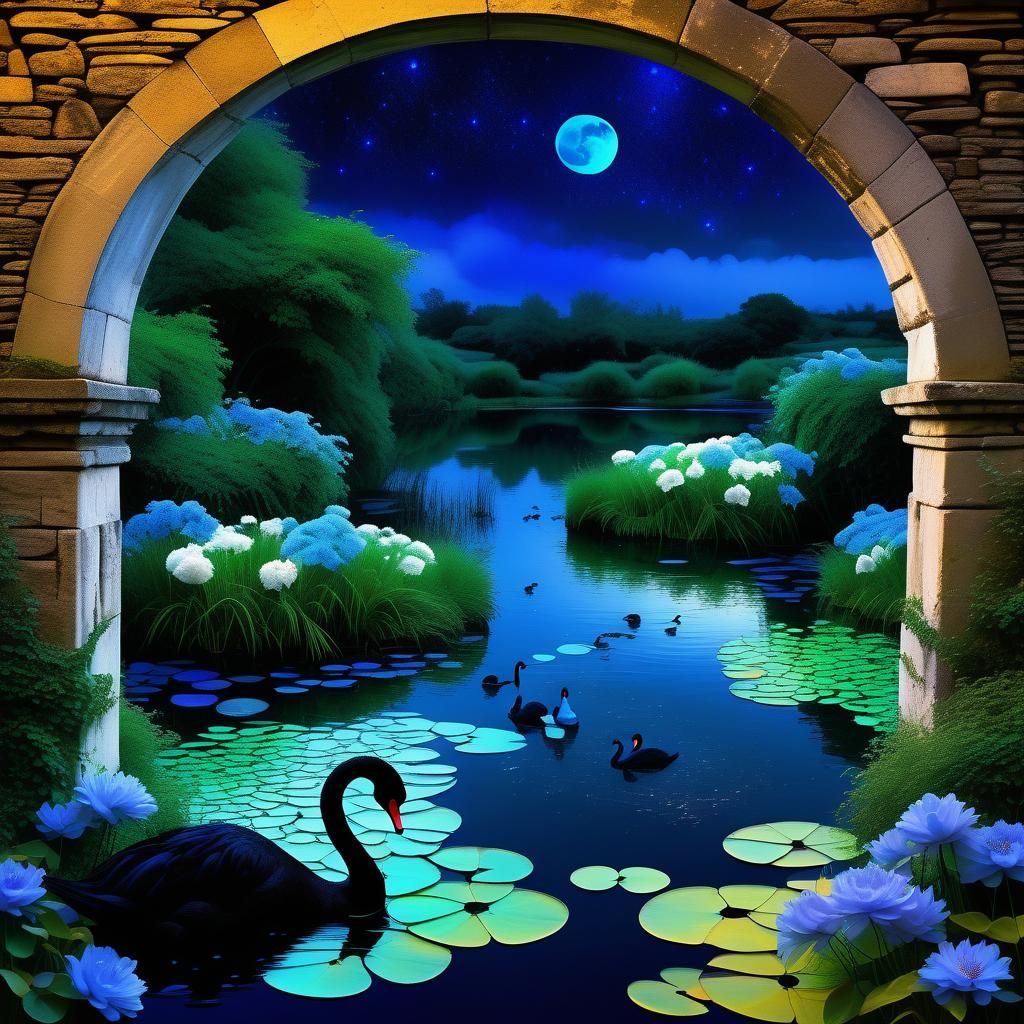 Mystical Blossom Labyrinth Under Moonlight