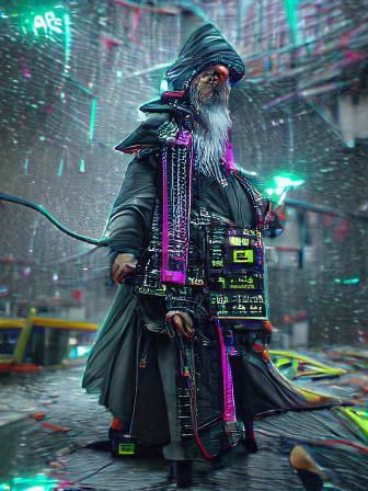 Cyberpunk Wizard Casting Spell in 8K