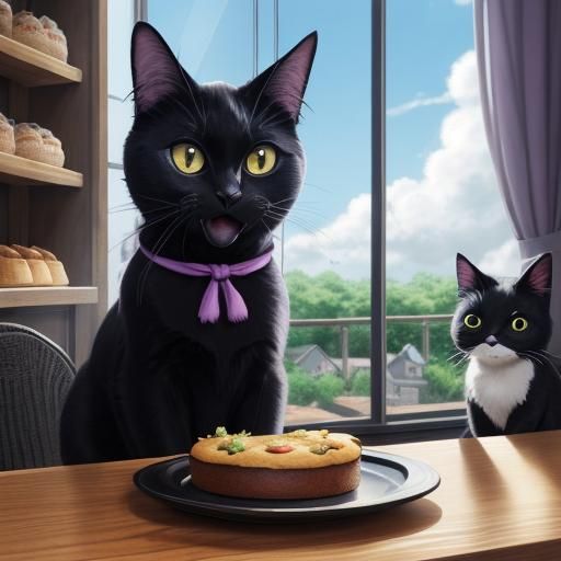 Adorable Jiji Cat in Bakery, Studio Ghibli Style