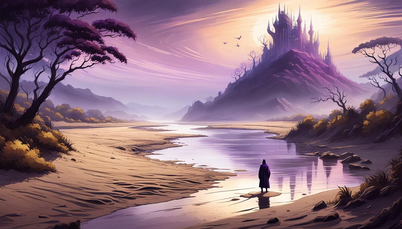 Mystical Riverbank in Dark Fantasy Style