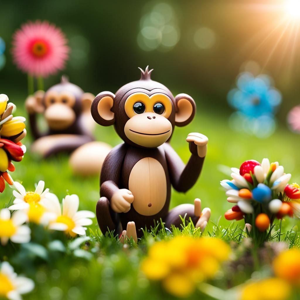 Monkeys Play on Lawn in Natural Light