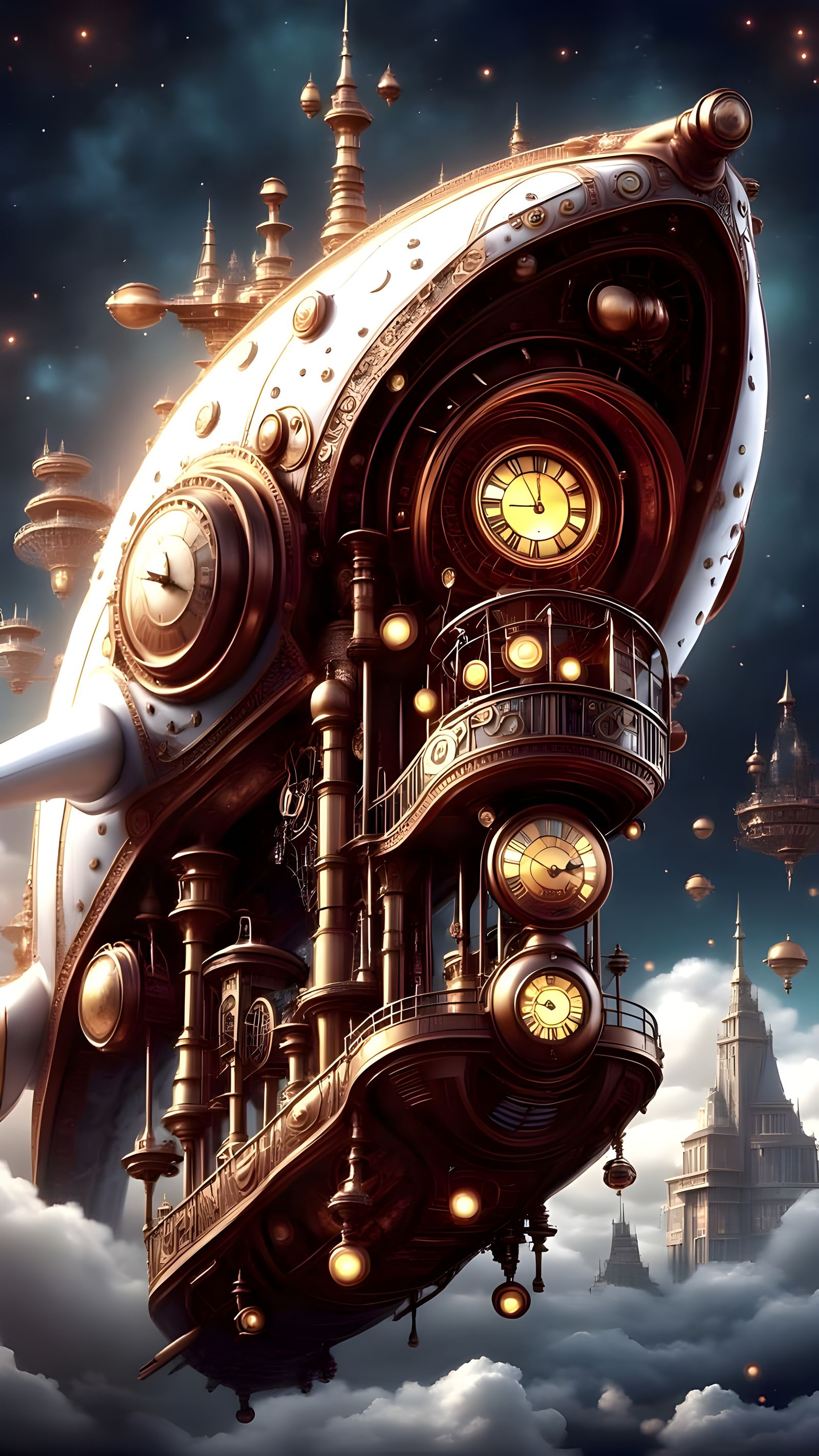 Steampunk Whale Airship in Cosmic Glow