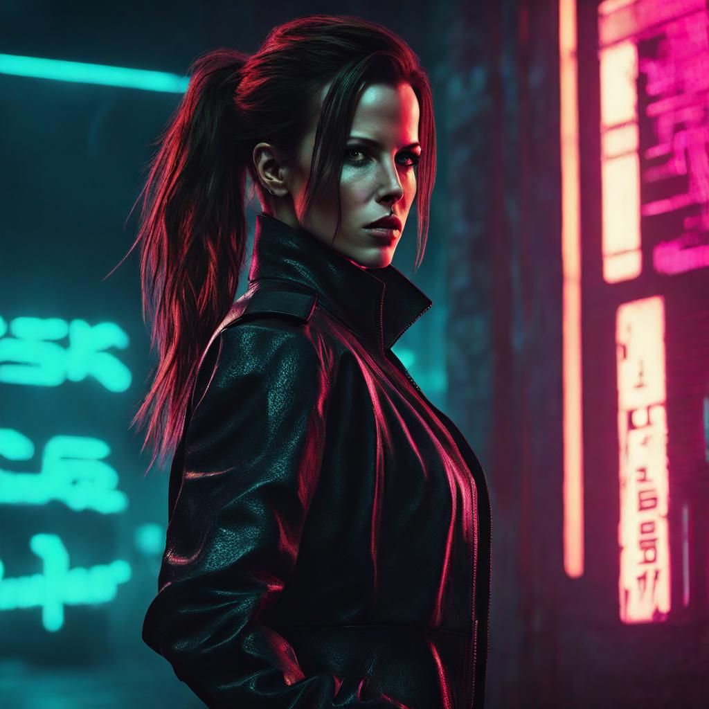 Kate Beckinsale as Vampire in Cyberpunk Neon Cityscape