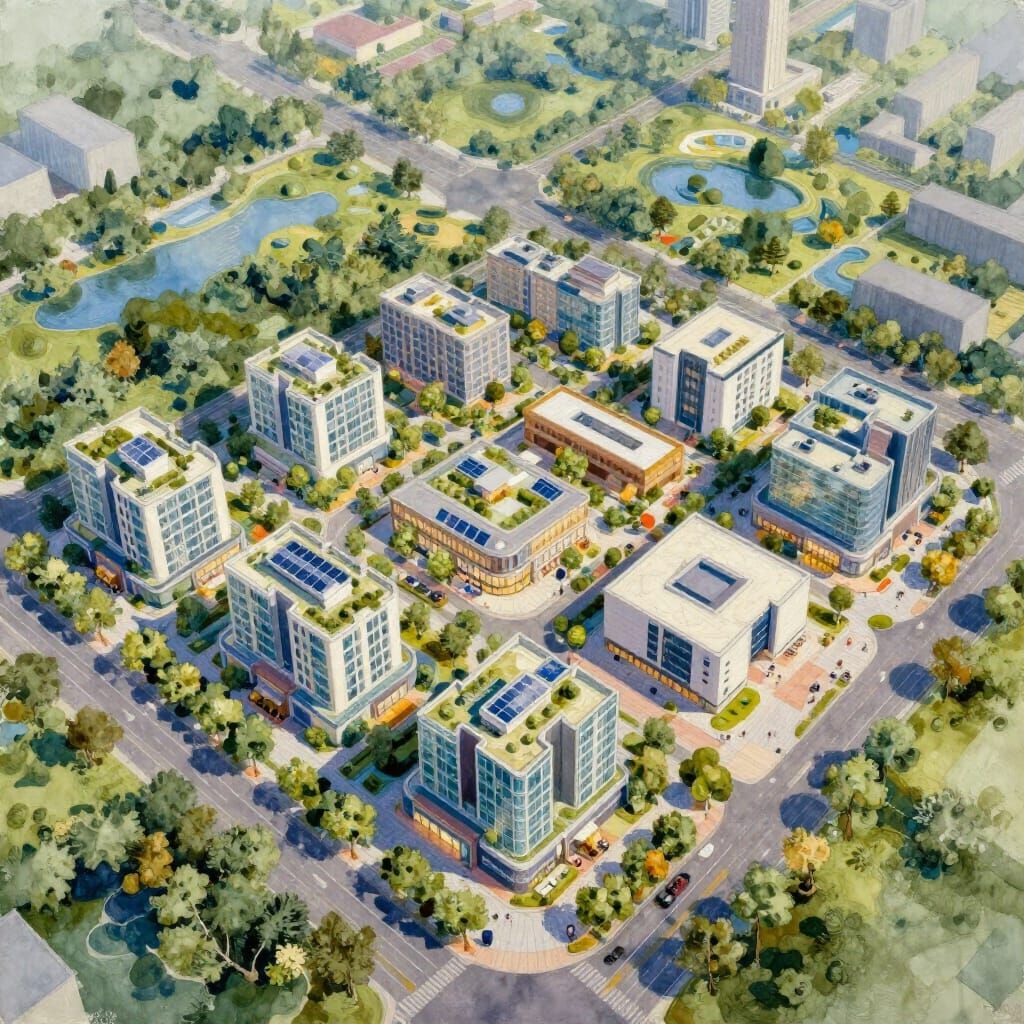 Master-Planned Estate Aerial View: Modern Luxury & Green Spa...