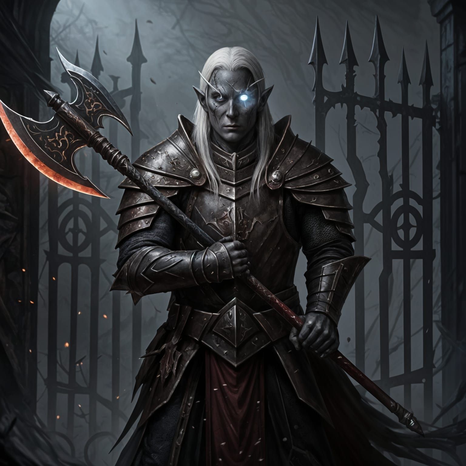 Battle-Scarred Drow Guard with Shadow Halberd