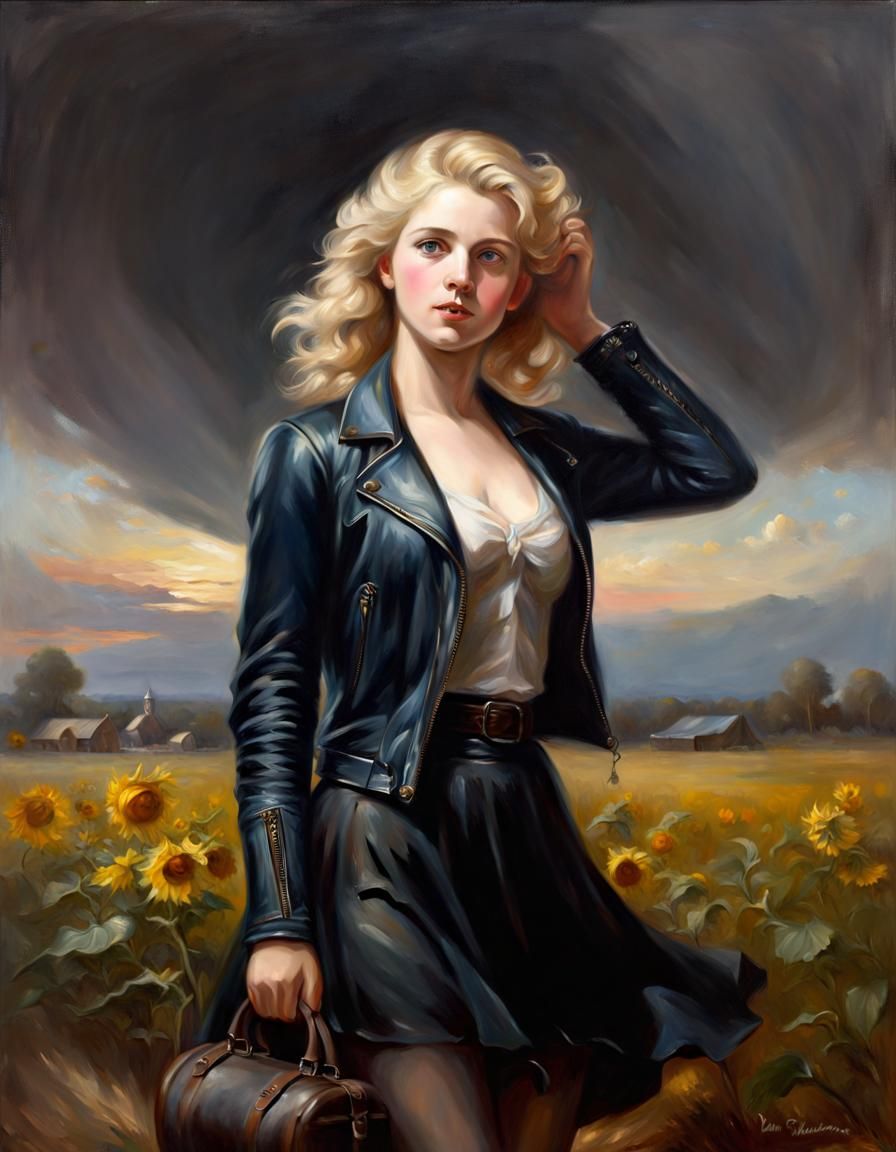 Sunflower Field Portrait in Oil Painting Style