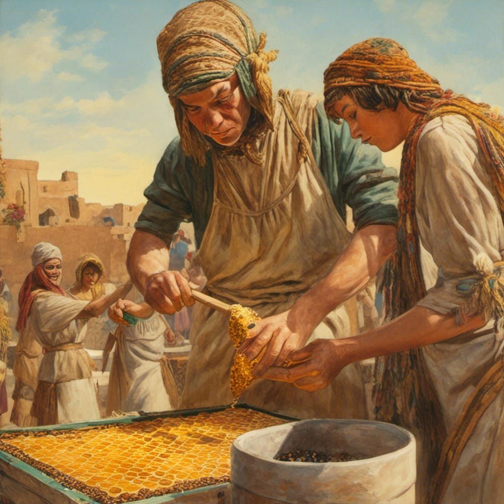 Hyperrealistic Beekeeper Harvesting Honey in Dramatic Lighti...