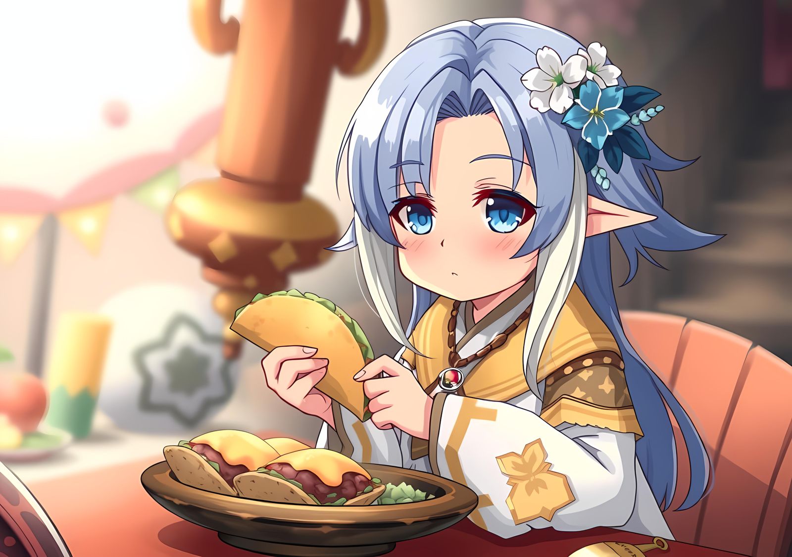 Anime Dwarf Girl Eating Taco as Final Fantasy Sage