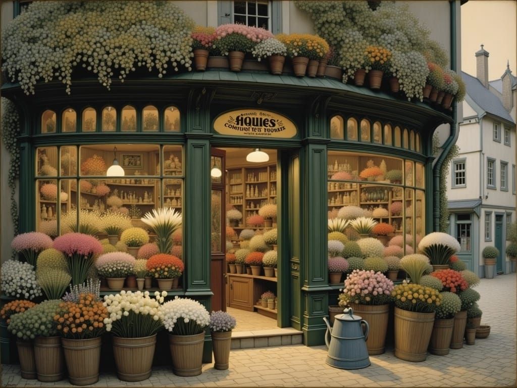 Old-Fashioned Flower Shop Entrance at Dusk