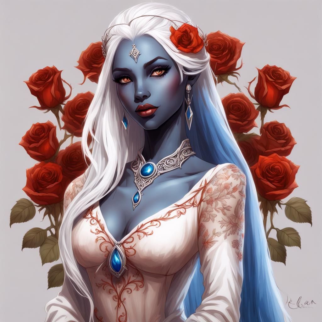 Beautiful Drow Princess in Elegant Elven Dress