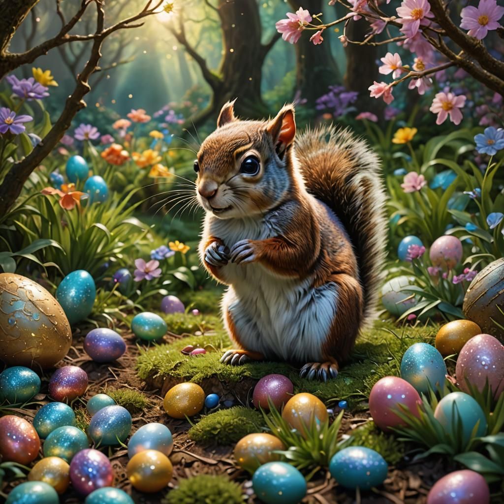 Squirrel's Easter Egg Hunt in Enchanted Garden