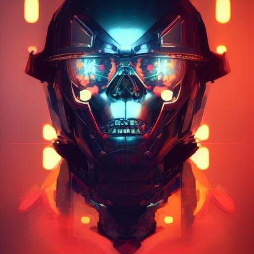 Cyberpunk Samurai Skull in Neon Armor Portrait