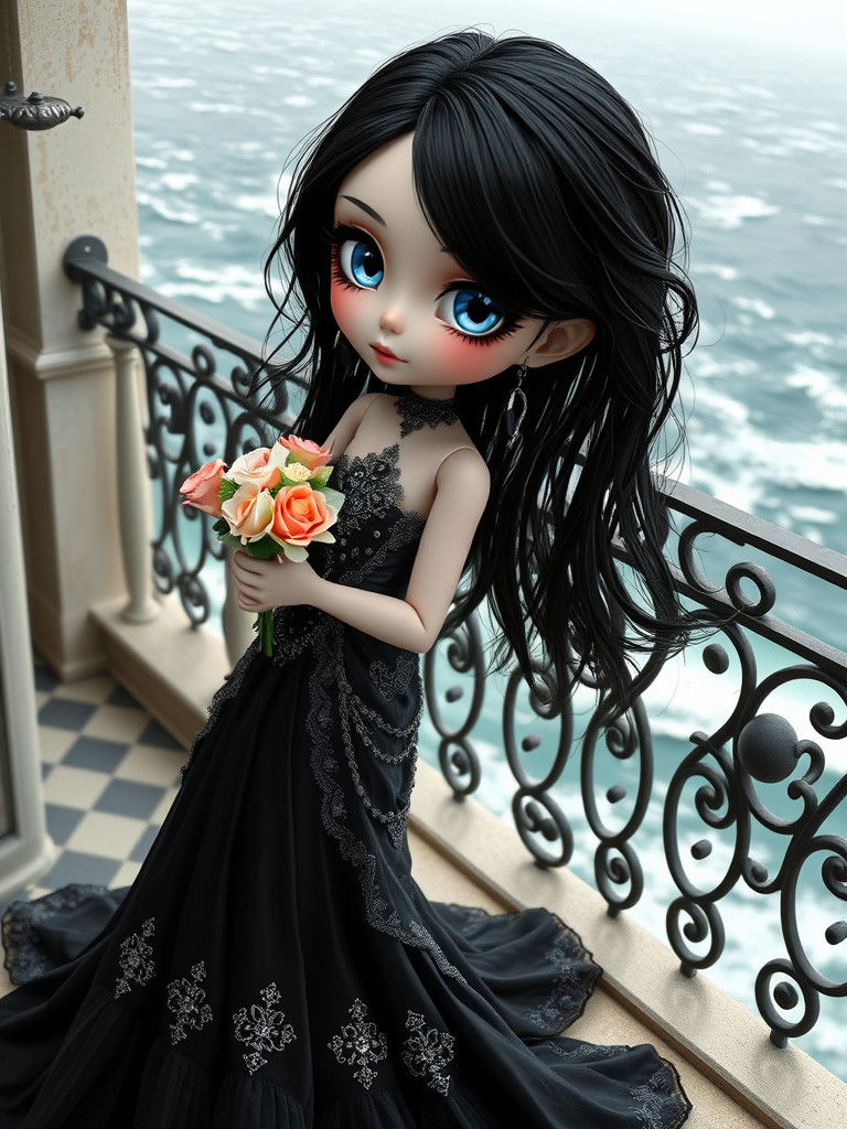 Gothic BJD Doll Waiting on a Balcony
