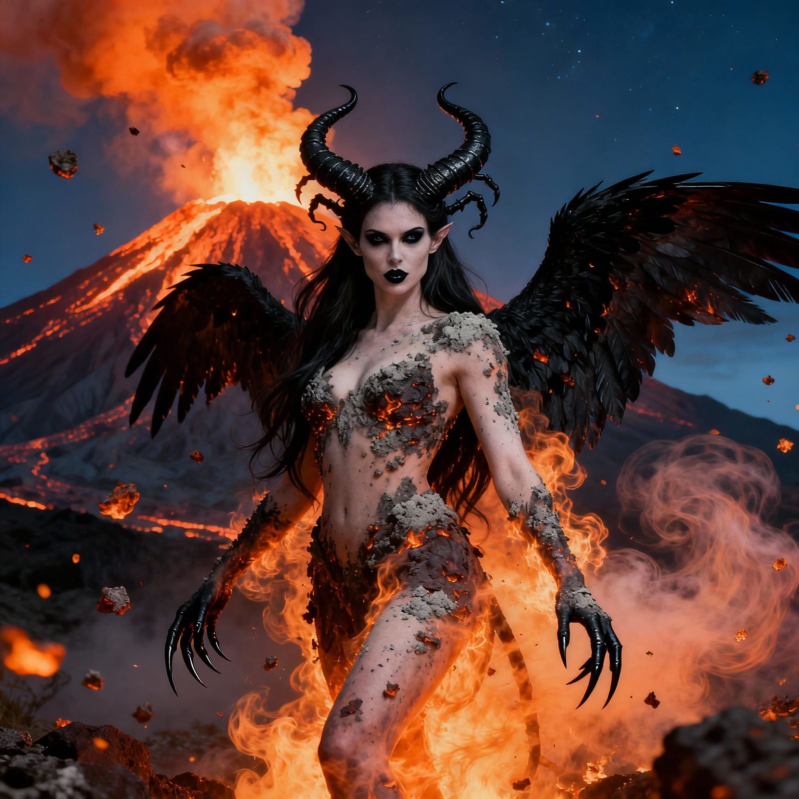 Mystical Harpie Born from Erupting Volcano