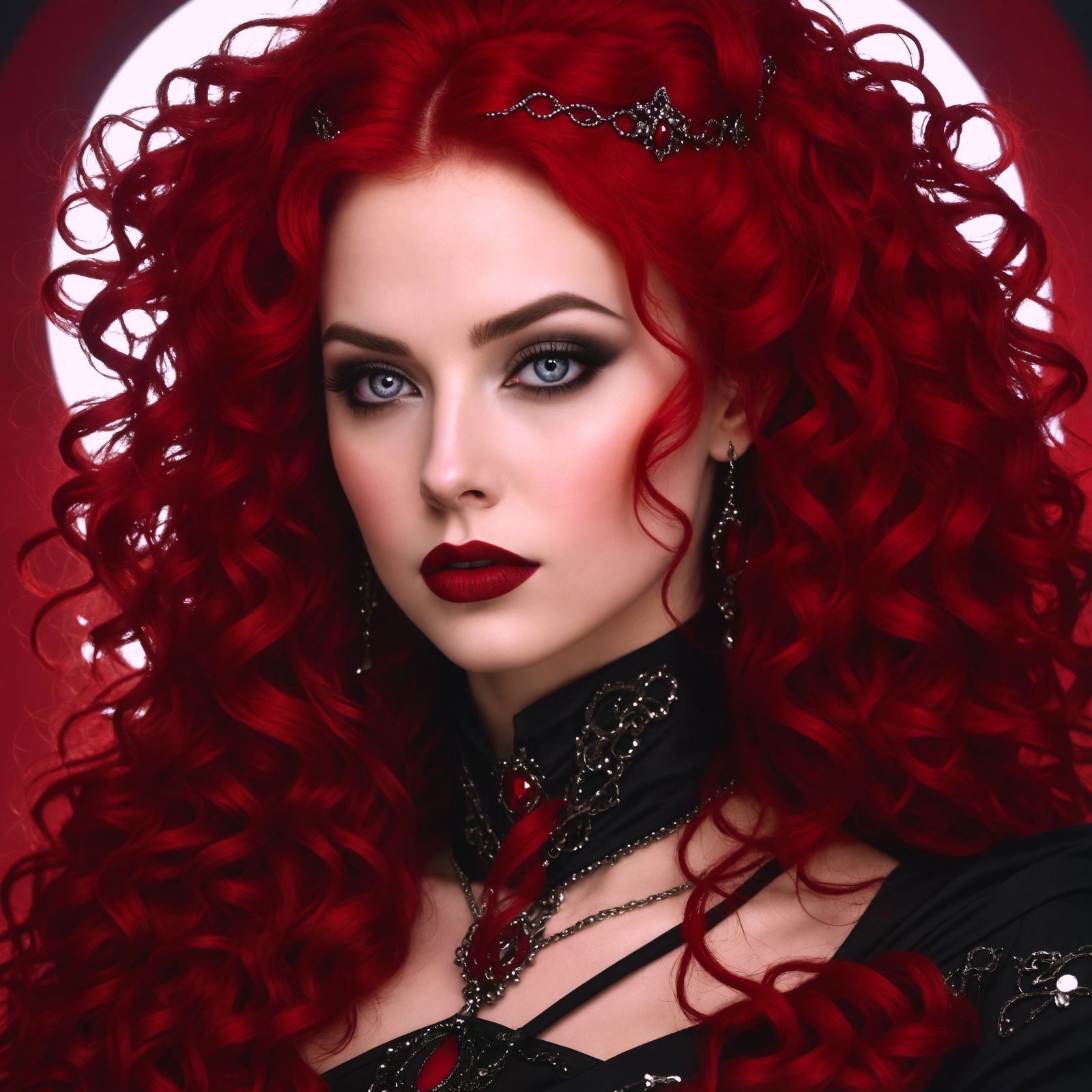 Dramatic Gothic Portrait with Dark Makeup and Curls
