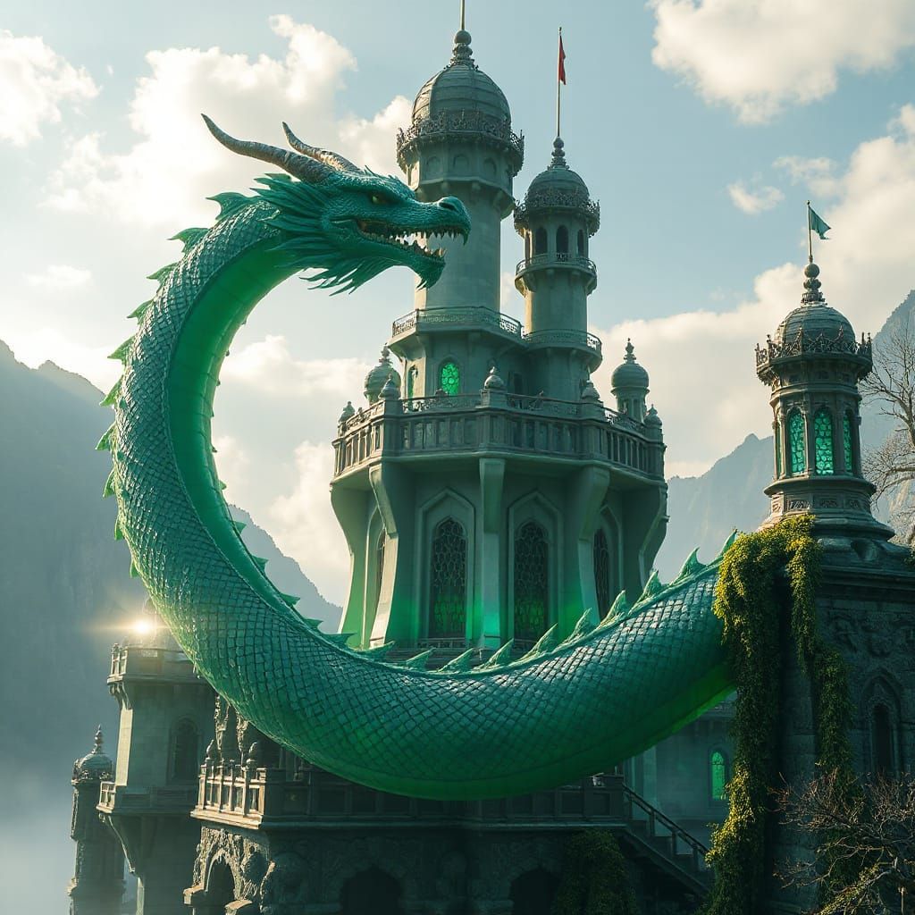 Jade Dragon Castle in Misty Sunlight