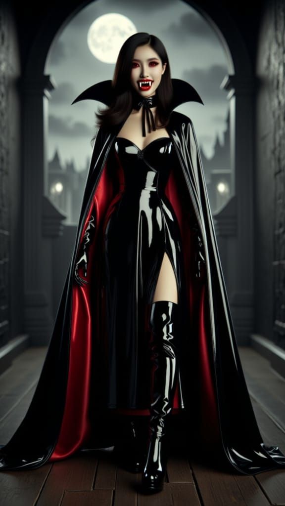 Hyperrealistic Vampire in Castle at Night