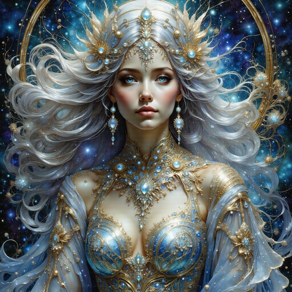 Celestial Goddess in Art Nouveau Style