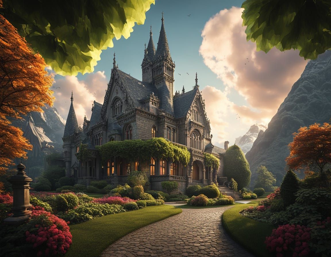 Majestic Gothic Victorian Estate with Intricate Details and...