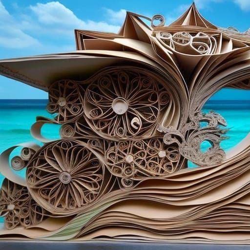 Intricate Paper Quilling Pirate Ship Sculpture