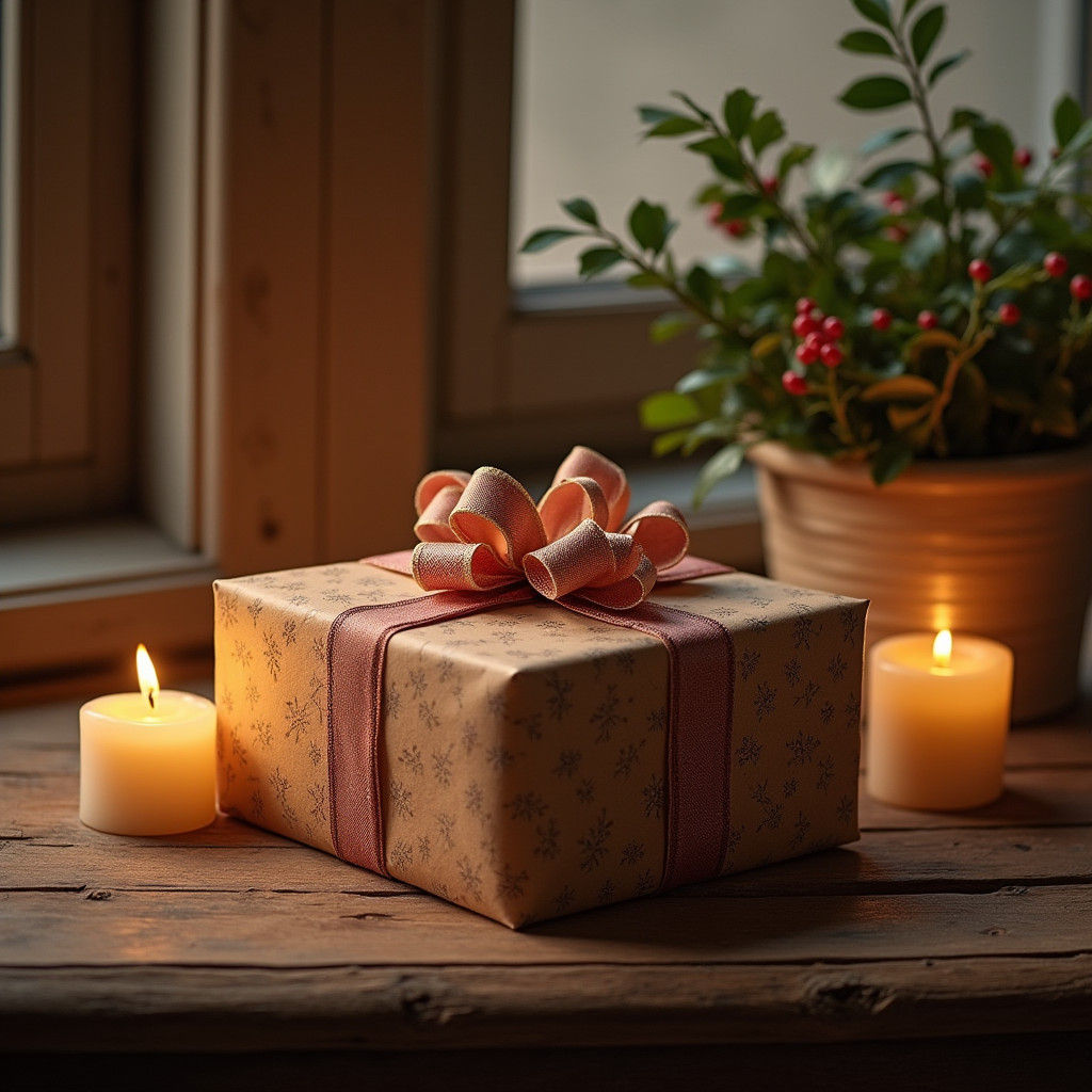 Peaceful Gift Scene in Warm Candlelight