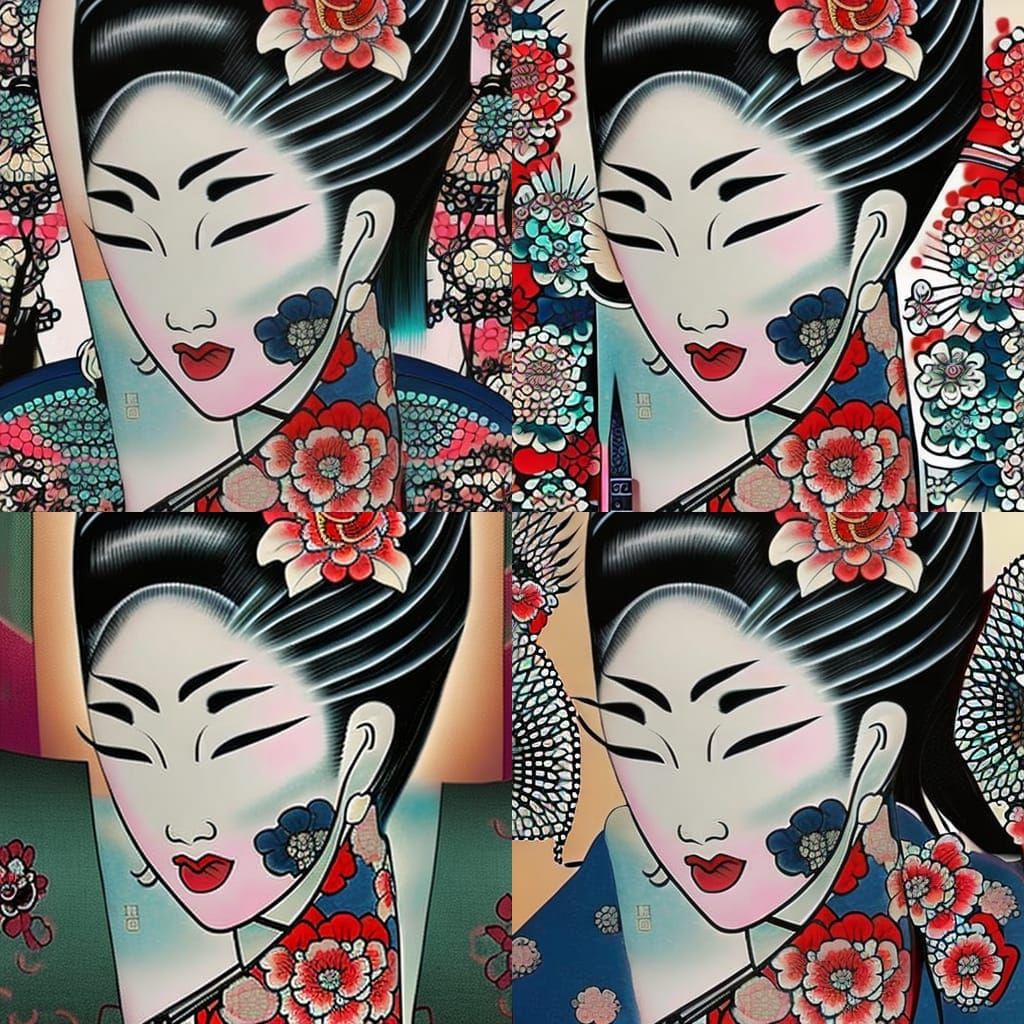 Irezumi Style Geisha Art on Plain Background