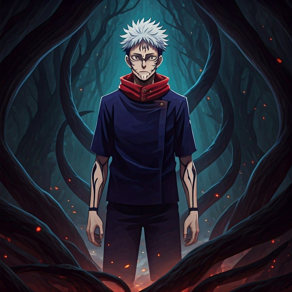 Mystical Jujutsu Kaisen Character in Eerie Environment