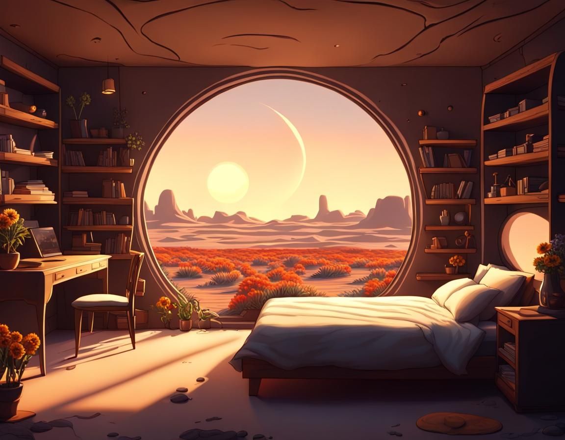 Bedroom View on Mercury with Giant Sun