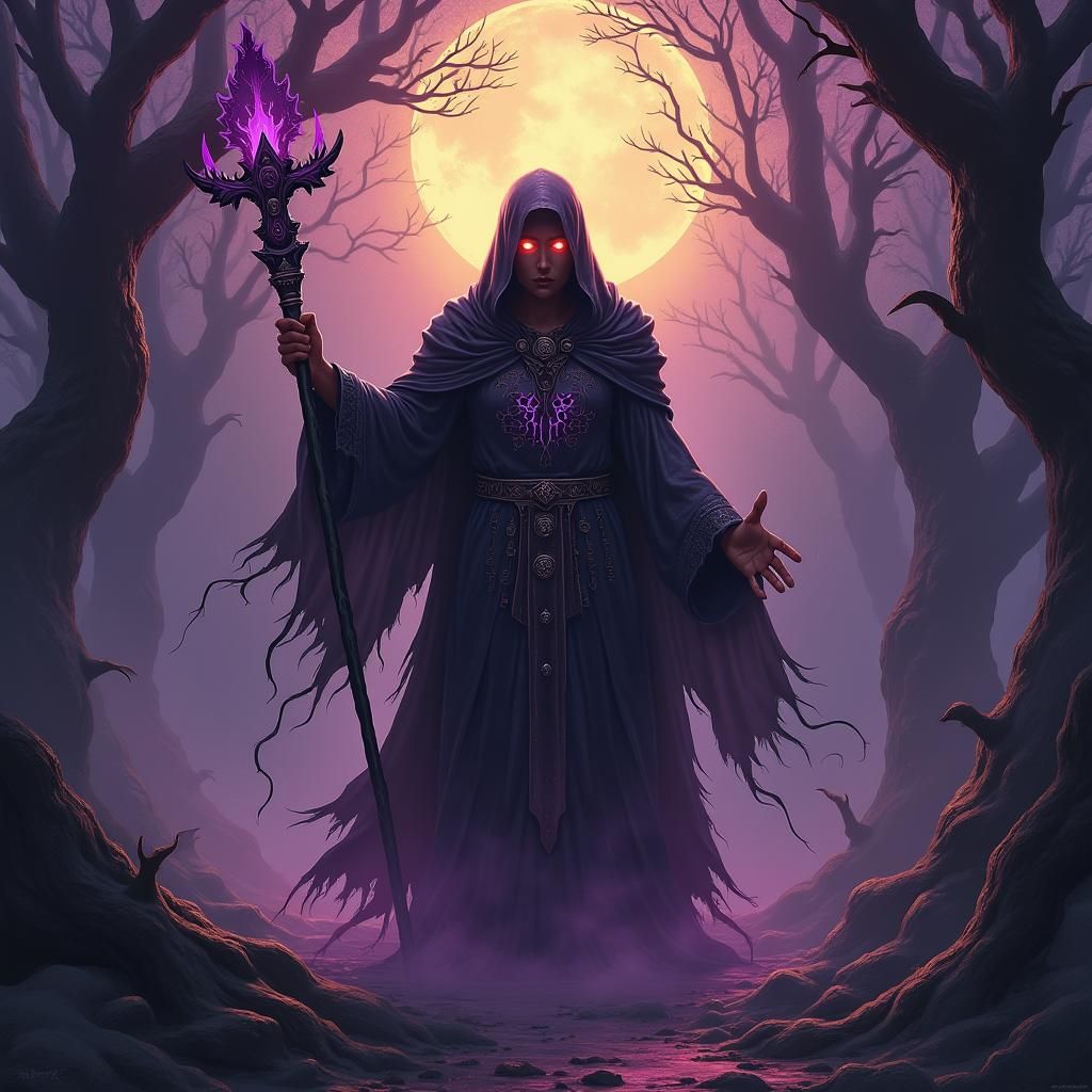Necromancer Hero in Dark Gothic Landscape
