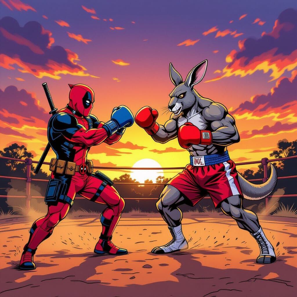 Deadpool Battles Boxing Kangaroo in Outback Arena