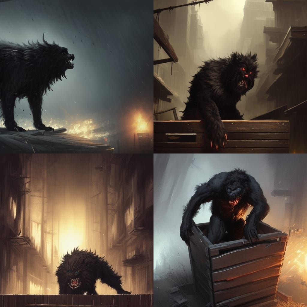 Furry Black Monster Emerges in Dark Fantasy Art