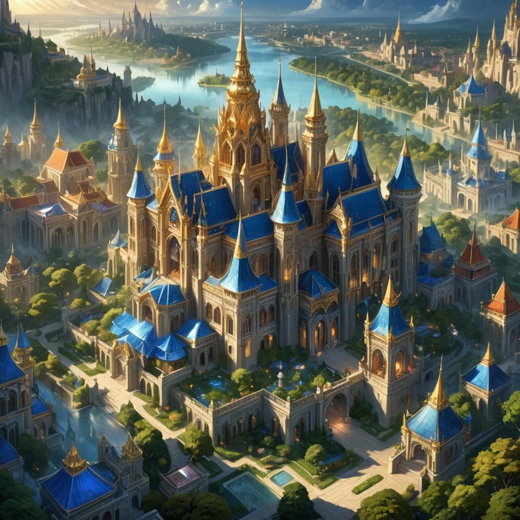 Majestic Kingdom with Glowing Crystal: Fantasy Art