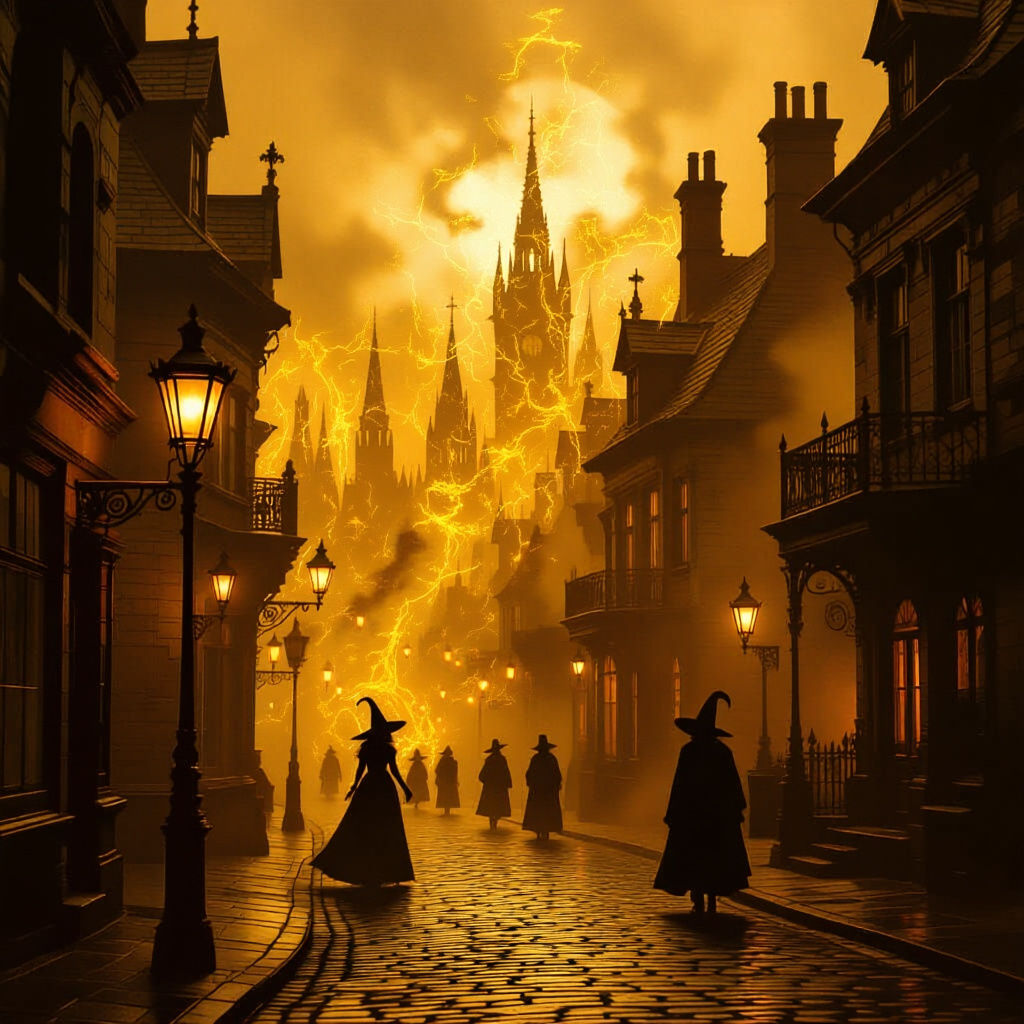 Ethereal Gothic Street Scene at Dusk