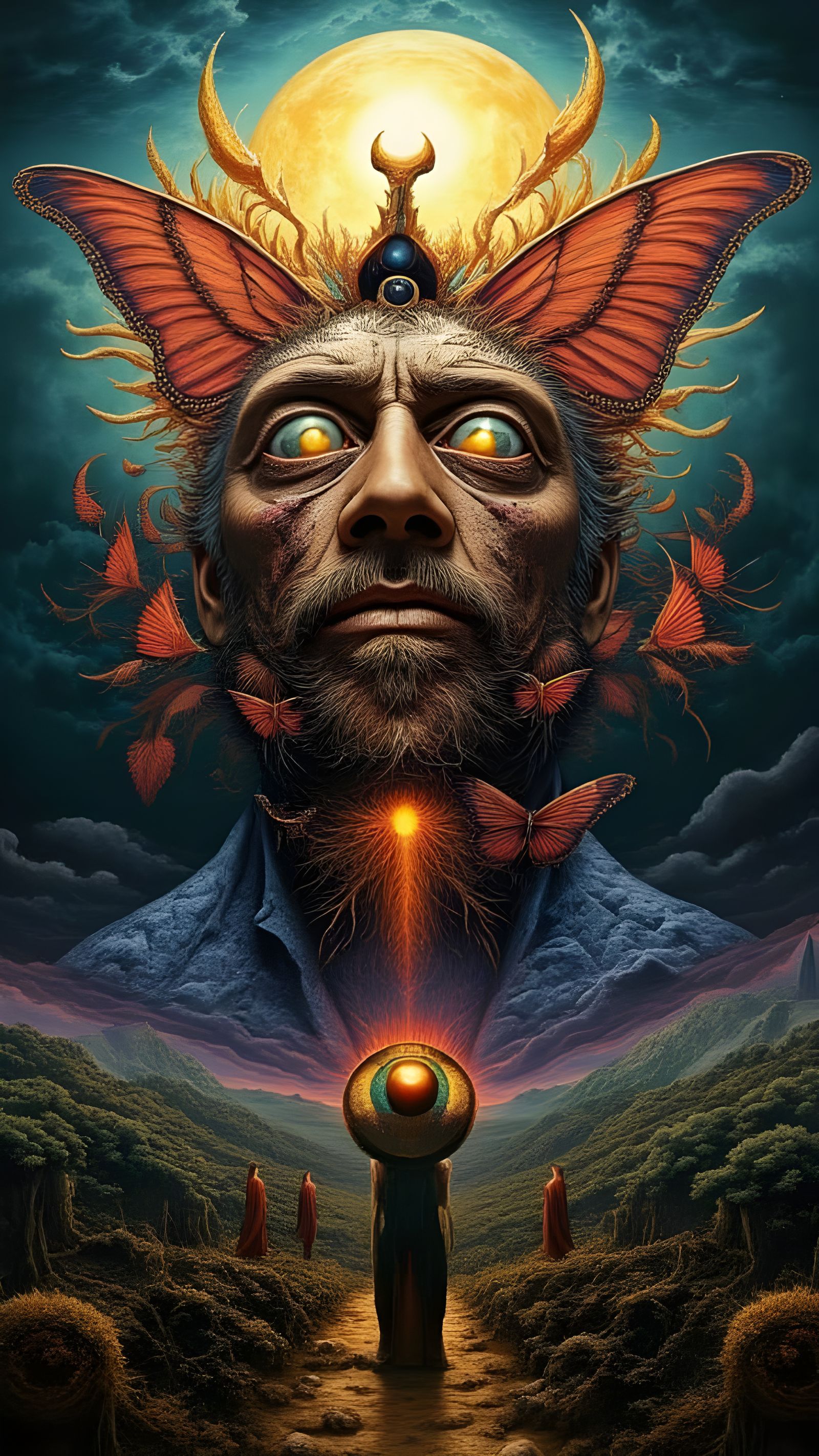 Man Mutation with Peacock Features in Fractal Man's Mouth