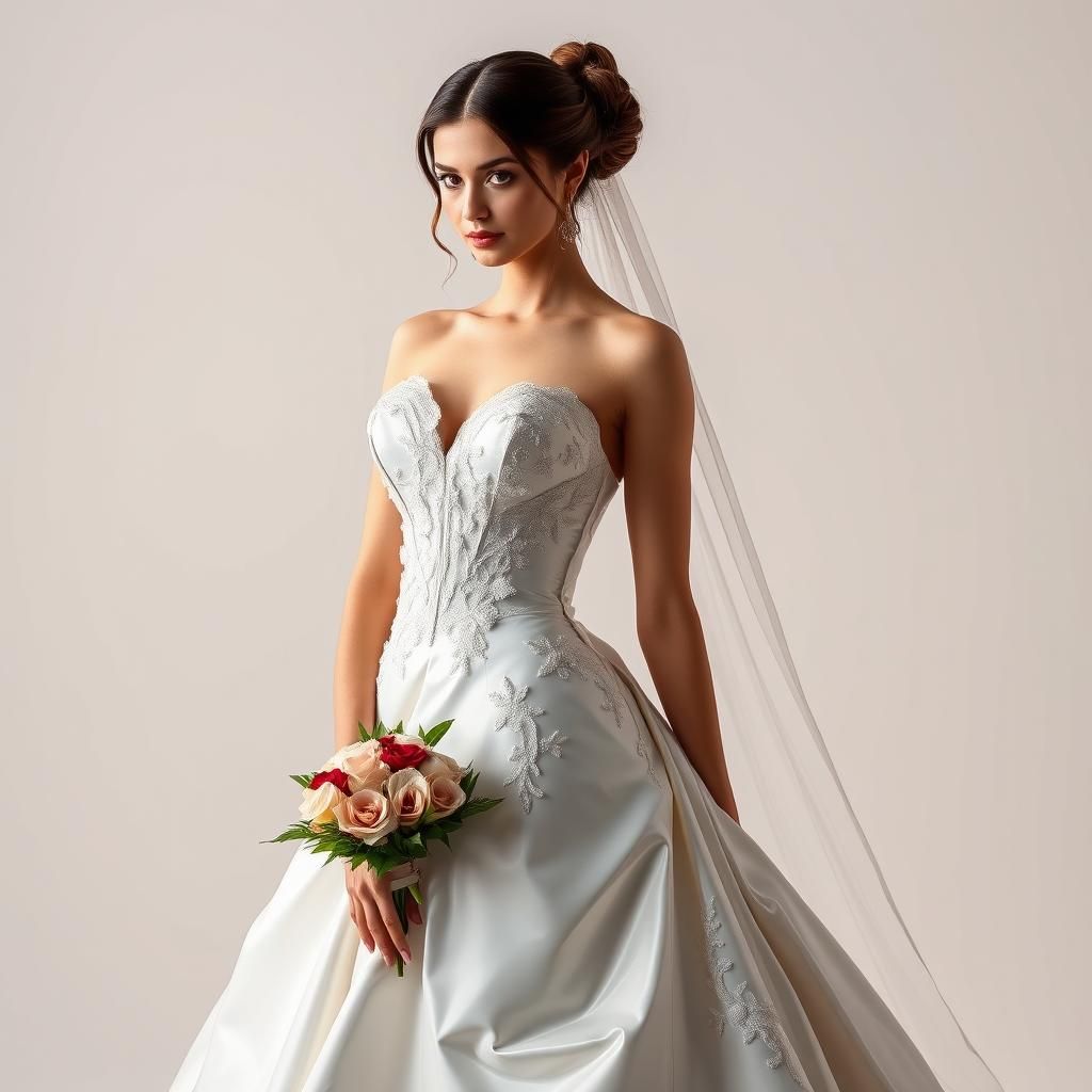 Woman in Latex Wedding Dress in Studio