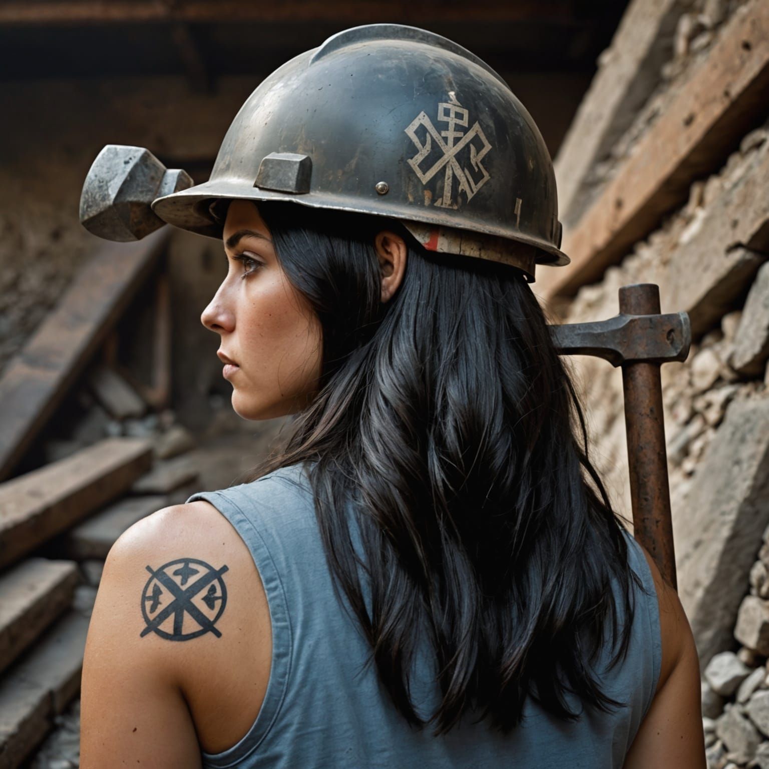 Italian Girl Portrait with Mining Tattoo