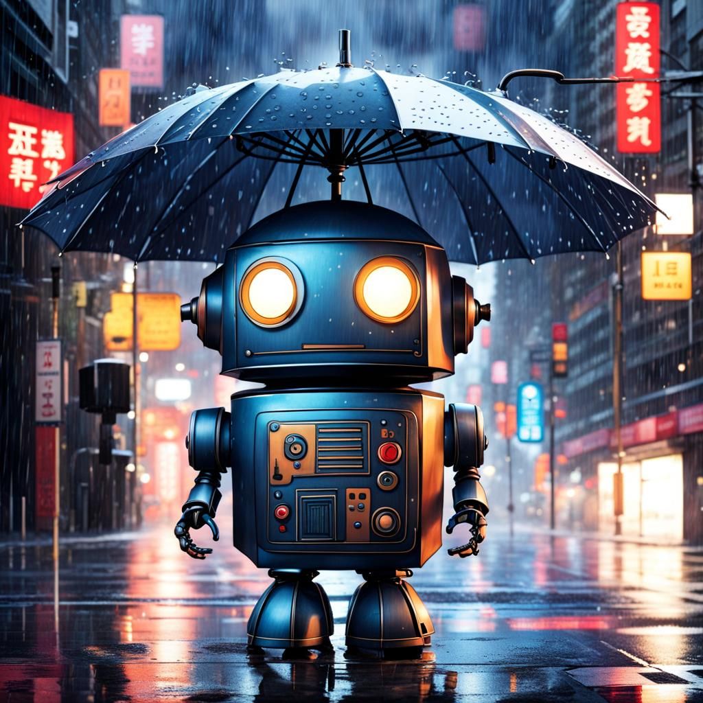 Lonely Robot in the Rain, Japonisme Illustration